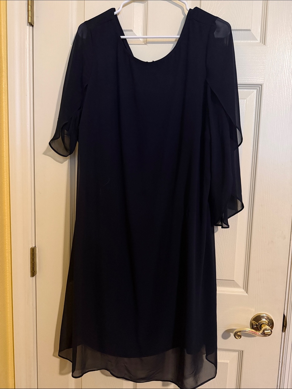 MSK Navy Chiffon Midi Dress with Sheer Flutter Sleeves